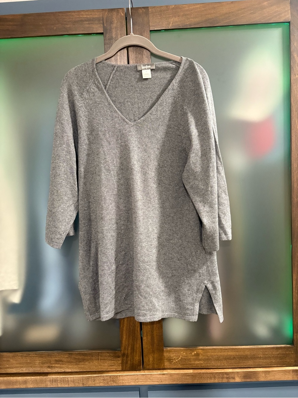 Neiman Marcus Gray V-Neck Tunic Sweater